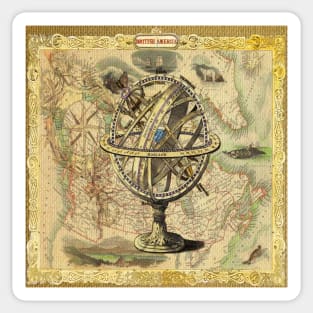Dark Academia steampunk geography globe traveller vintage world map Sticker